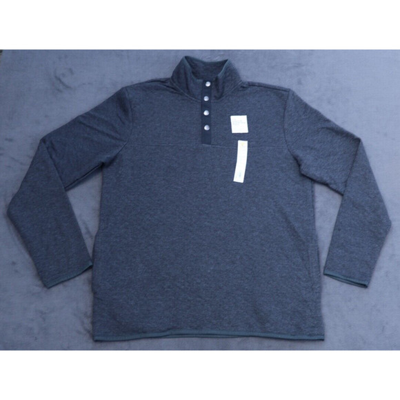 Sonoma Mens Long Sleeve Quarter Snap Pullover Fleece Large Gray - Picture 1 of 14